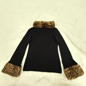 Leopard Trim Black Sweater